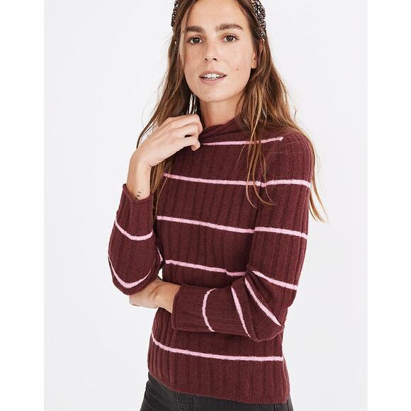 Madewell Sweaters - Madewell Burgundy Pink Striped Evercrest Turtleneck Sweater Women's Plus Size 1X